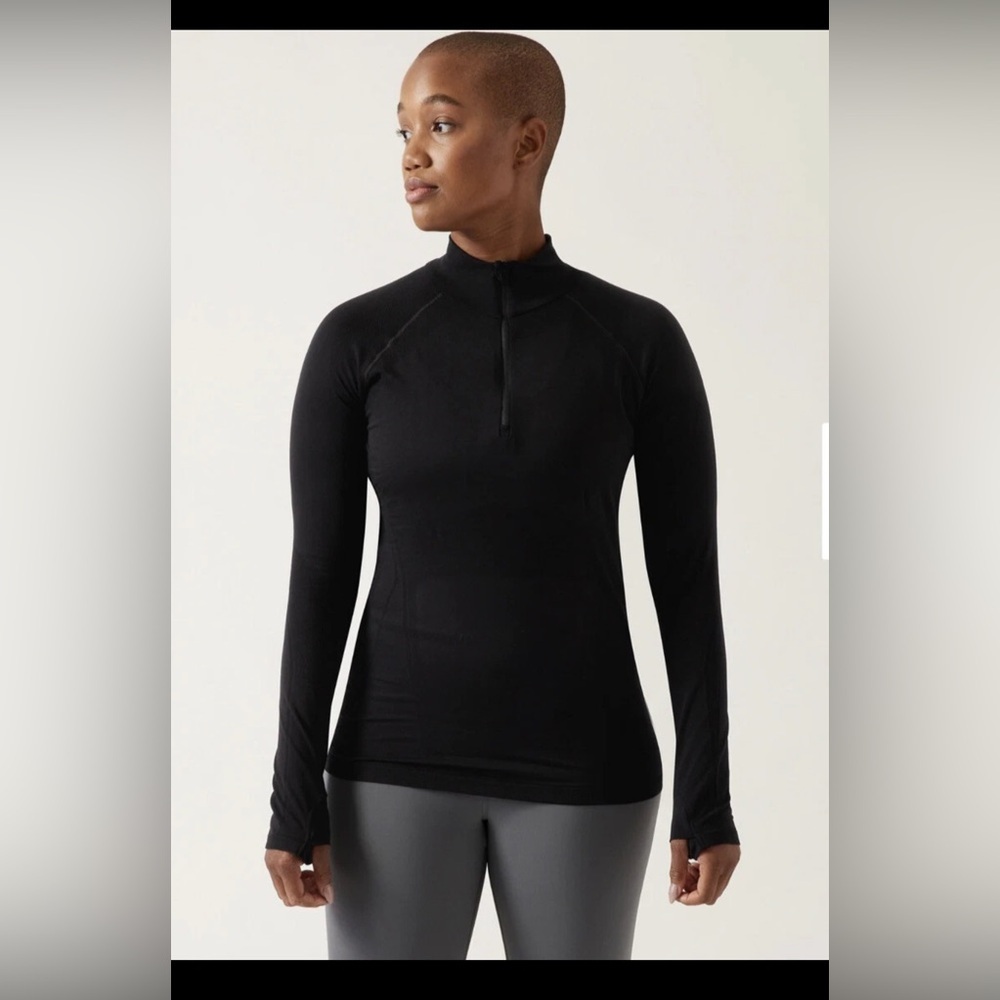 Athleta Momentum 1/2 Zip Black Long Sleeve Workout Run Top , size XL
